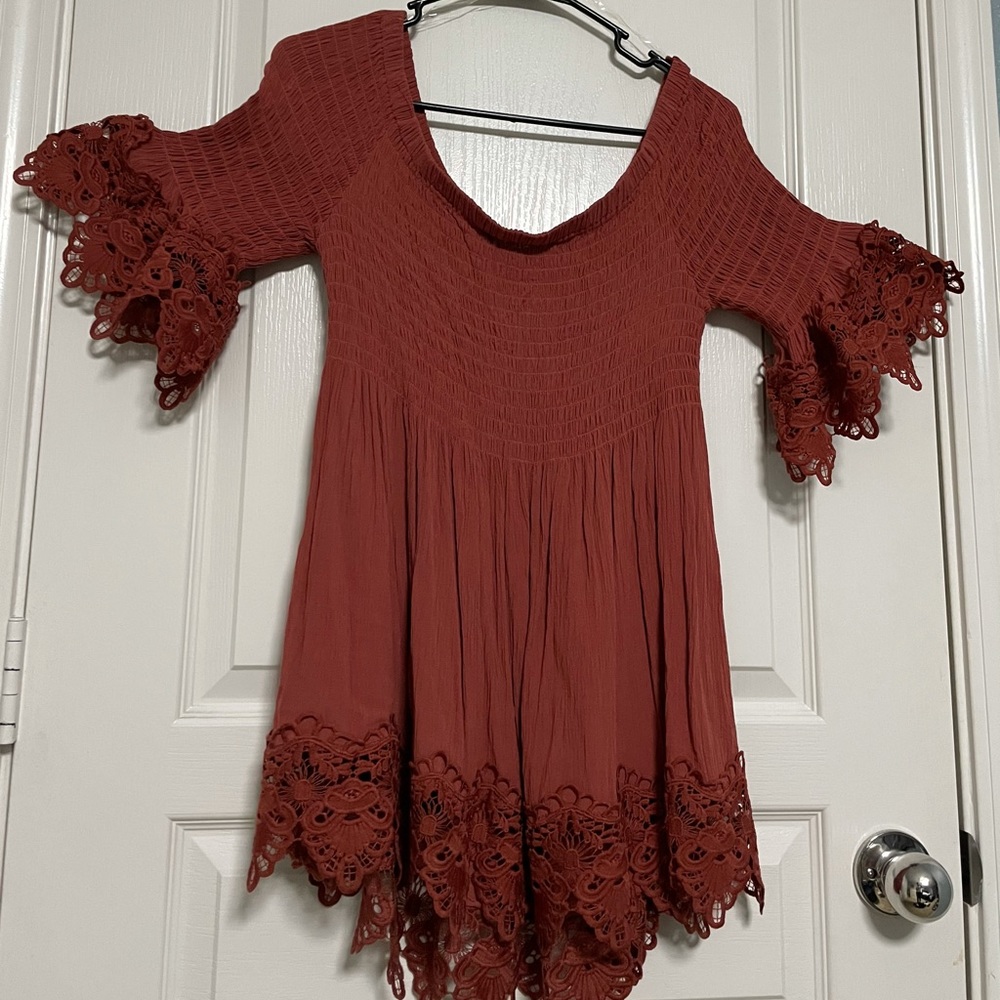 Burnt Orange Off The Shoulder Crochet Top